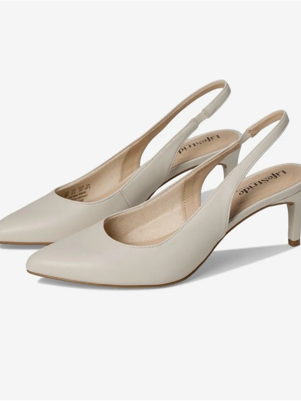Life Stride Pointed-Toe Slingback Heels in Light Cream